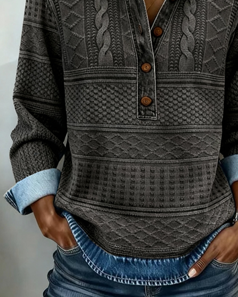 Lunad | Trendy Sweatshirt with Half Button and Collar