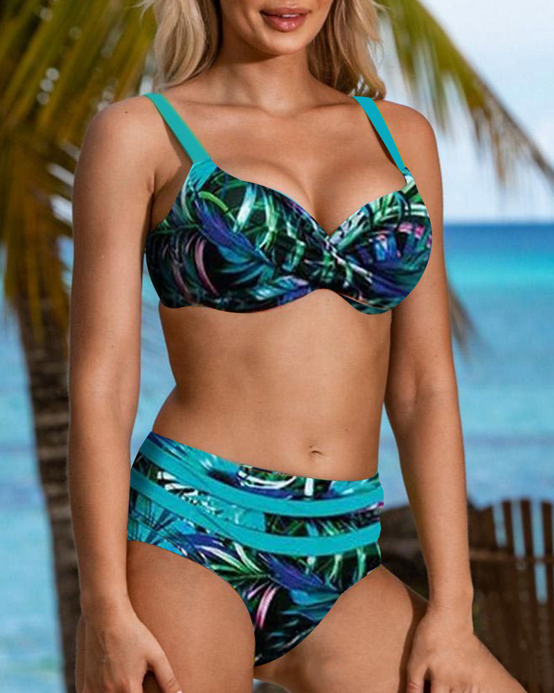 Alison - Leaf Print High-Waisted Bikini