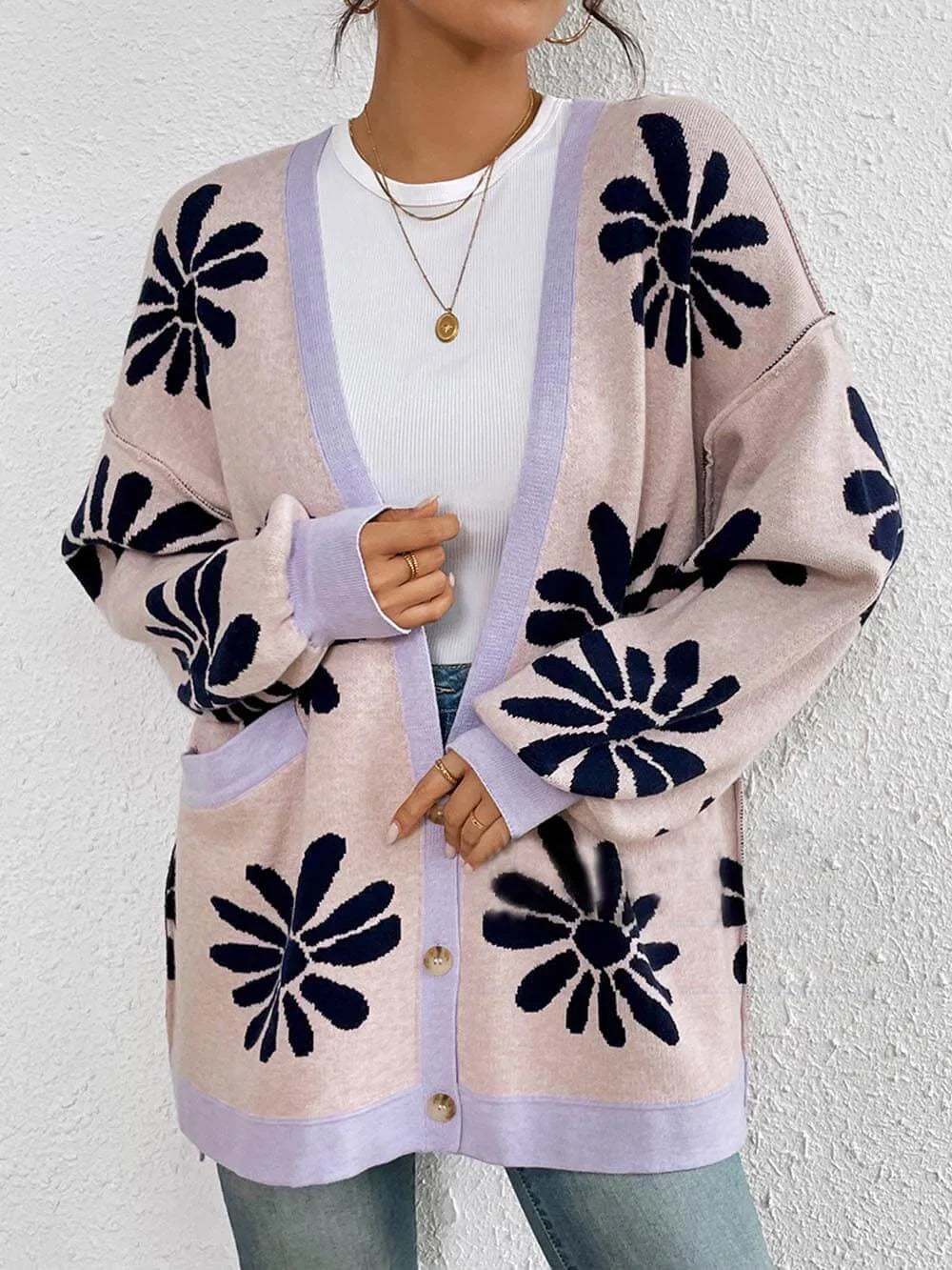 Women's Cardigan Oversized Knit Floral Print | Casual