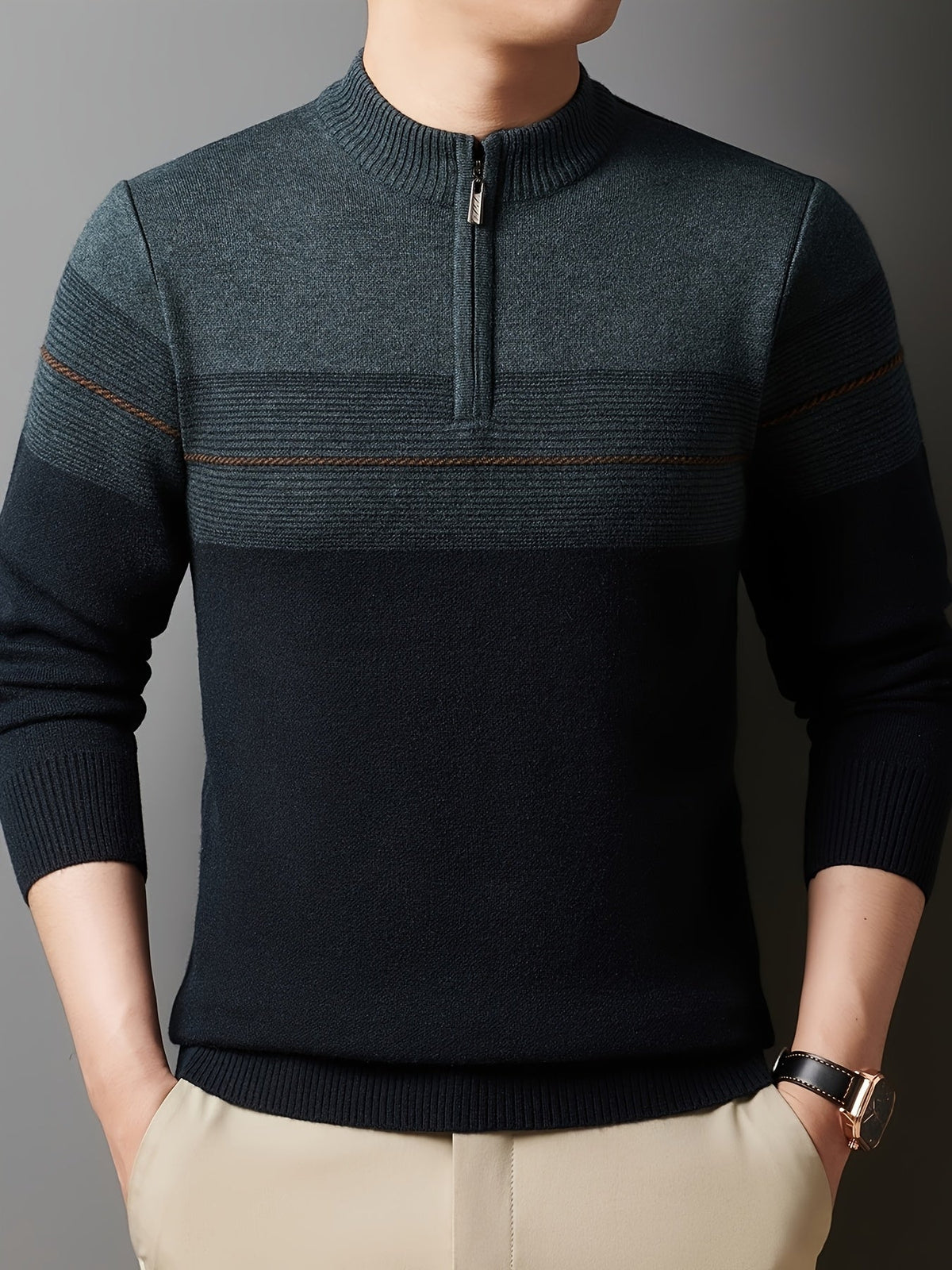 Ambrose | Half-Zip Striped Sweater