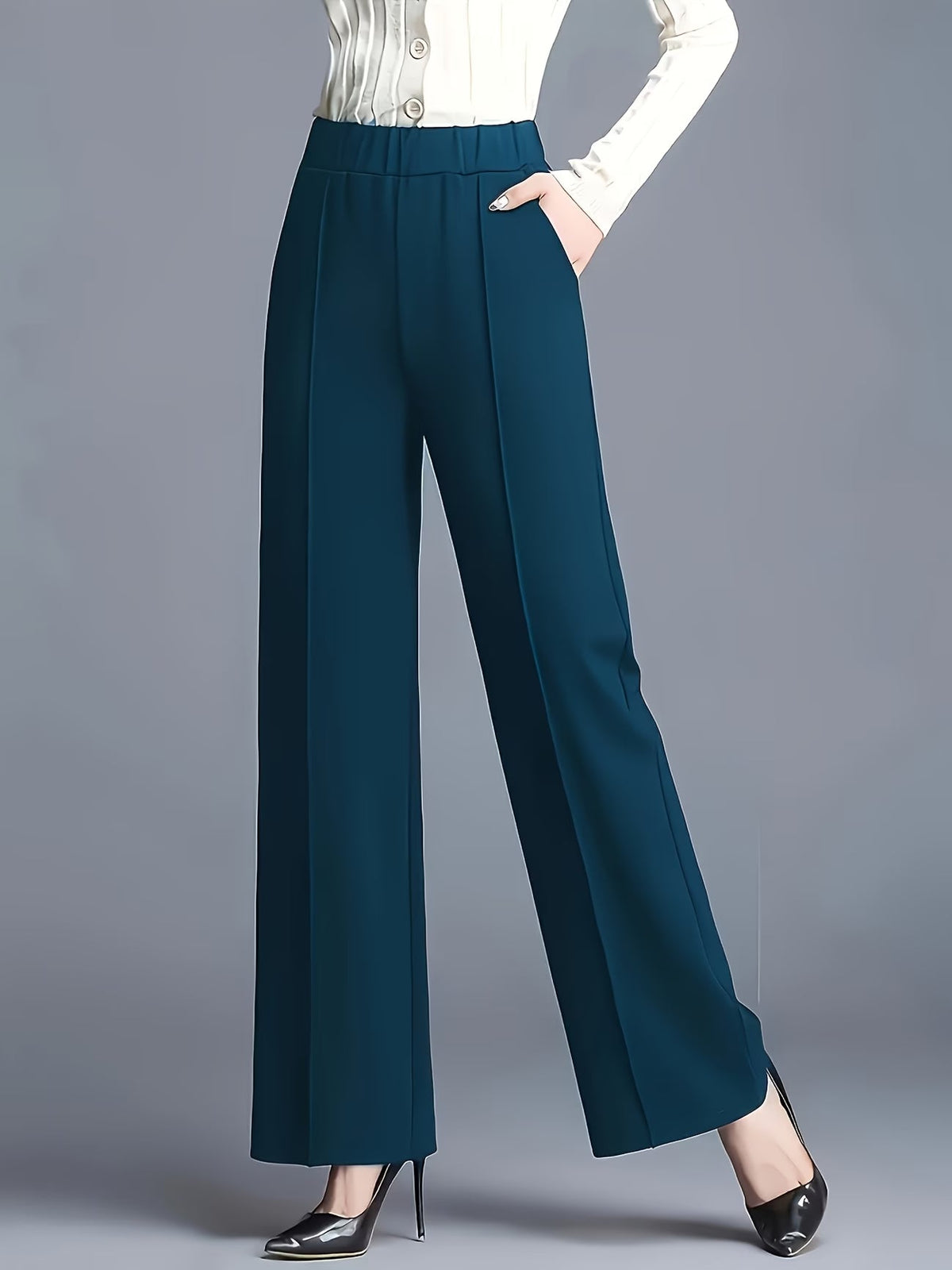 Eviana | Elegant High-Waisted Slant Pocket Pants