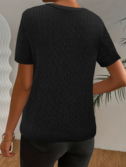 Rosaline | Textured Round Neck Short Sleeve Top