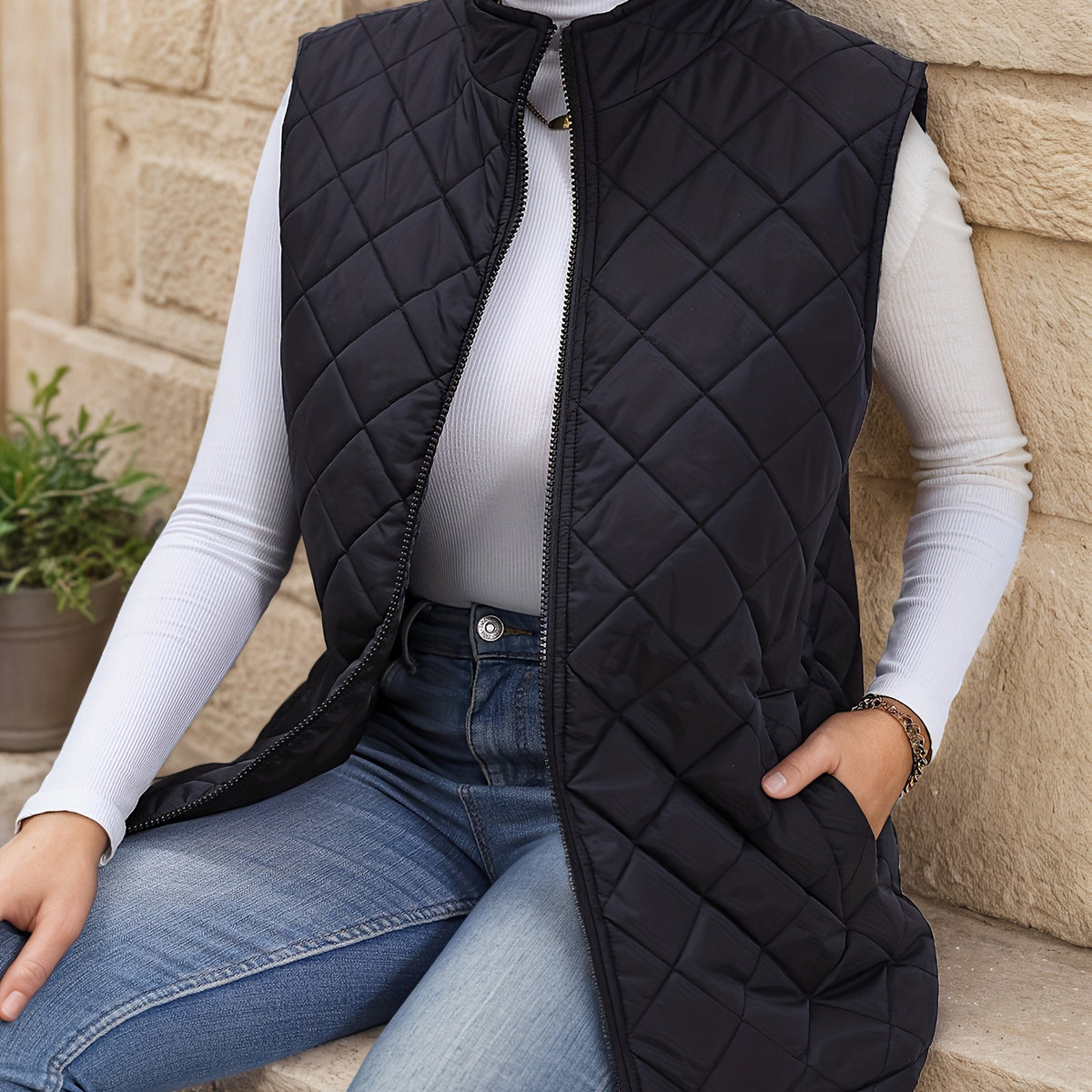 Corinne | Diamond-Quilted Longline Gilet