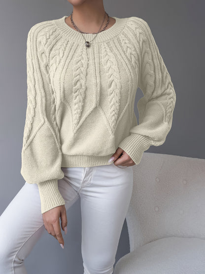 Odette | Cable-Knit Lantern Sleeve Sweater