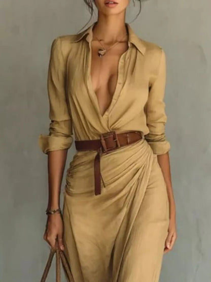 Verity | Elegant Belted Long Sleeve Maxi Dress