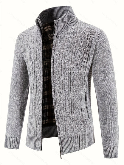 Edmund | Textured Stand-Collar Zip Cardigan