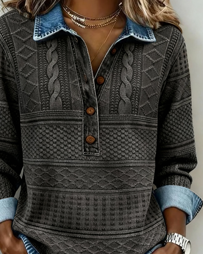 Lunad | Trendy Sweatshirt with Half Button and Collar