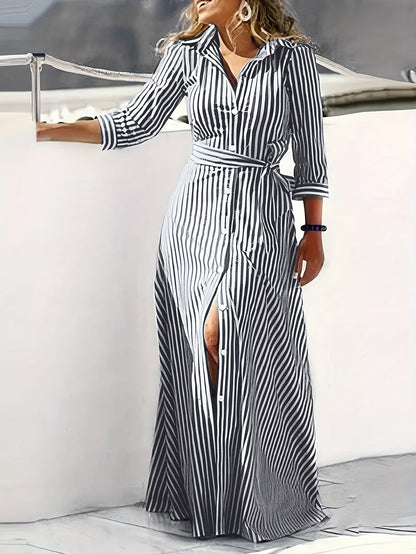 Tiffany | Casual Long Sleeve Striped Print Dress