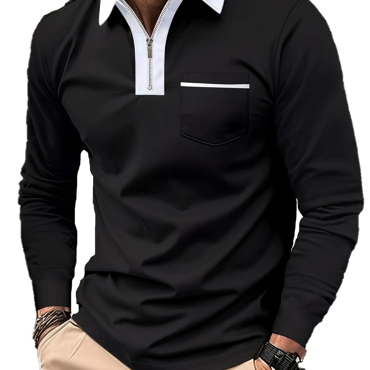 Douglas | Zip-Collar Long Sleeve Polo Shirt