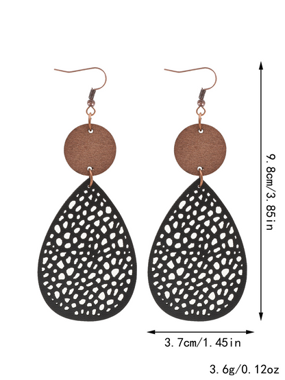 Vintage Style Hollow-Out PU Leather Drop Earrings,