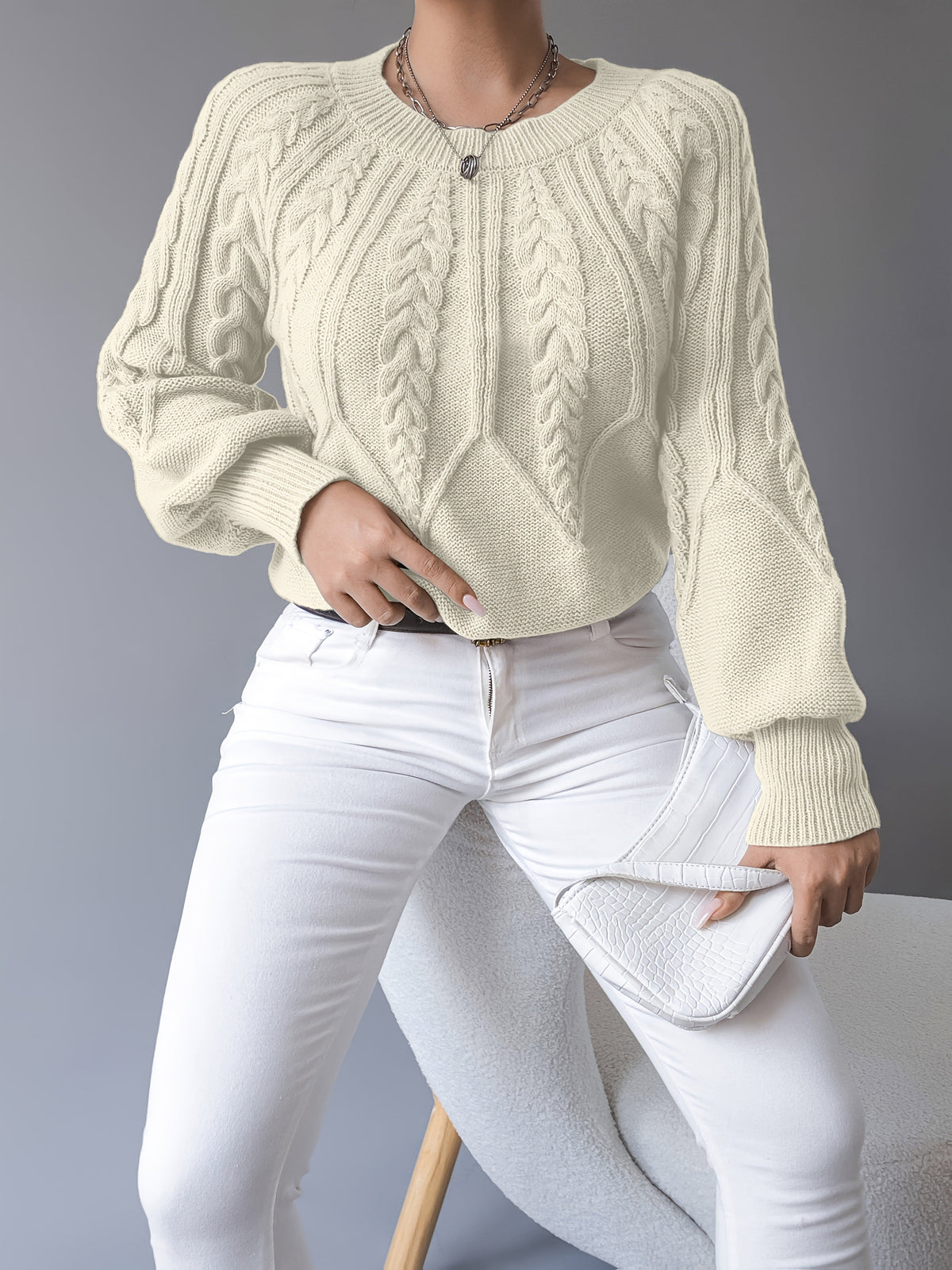 Odette | Cable-Knit Lantern Sleeve Sweater