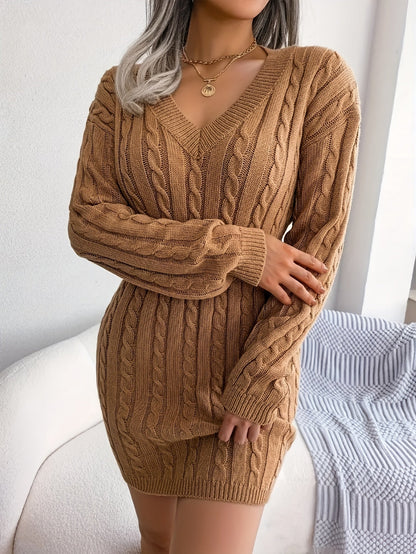 Tabitha | Cable-Knit Cinched-Waist Sweater Dress