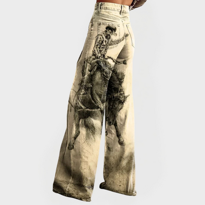 Stylish Jeans with Wide Legs and Pattern