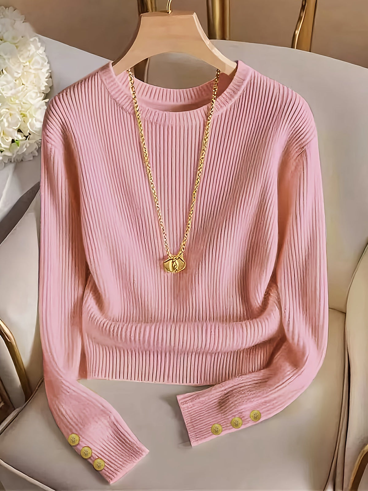 Gwendolyn | Ribbed Button-Cuff Jumper