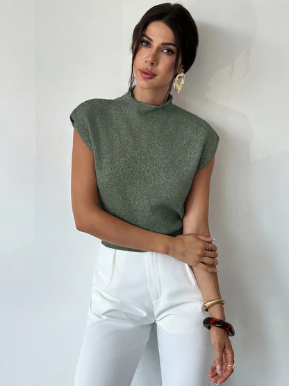 Tamsin | Mock Neck Cap-Sleeve Top