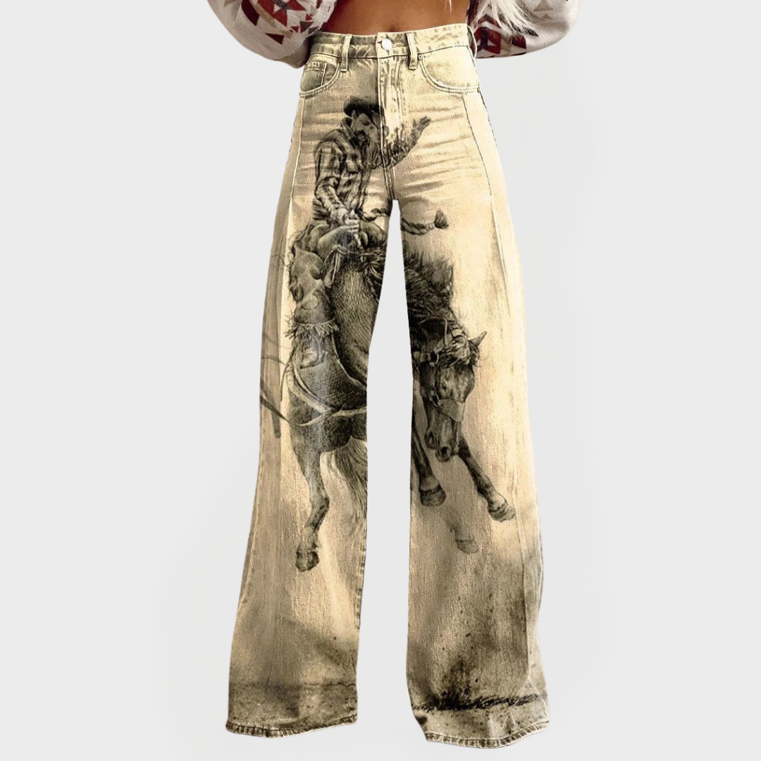 Stylish Jeans with Wide Legs and Pattern