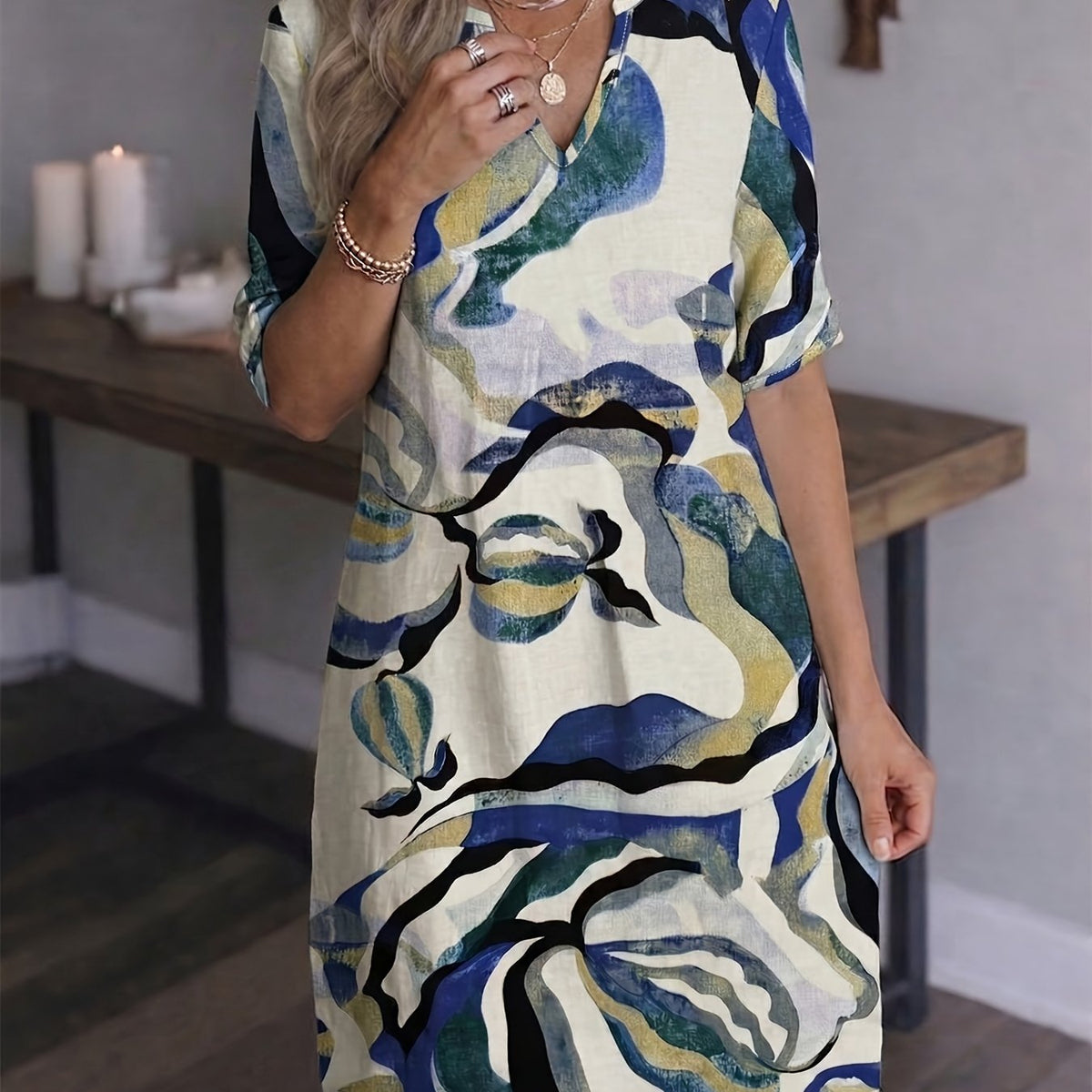 Marion | Artful Print V-Neck Dress