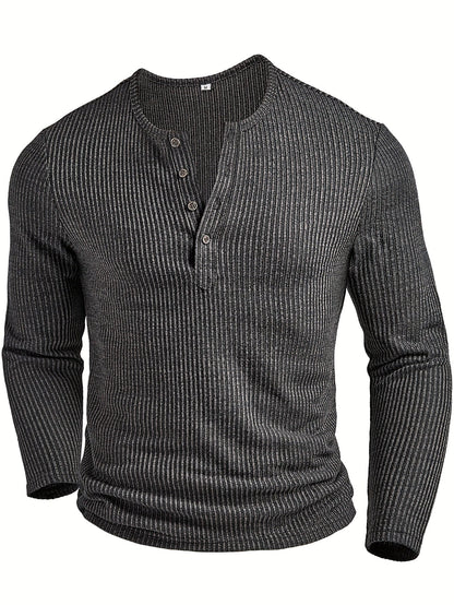 Malcolm | Ribbed Long-Sleeve Henley Shirt