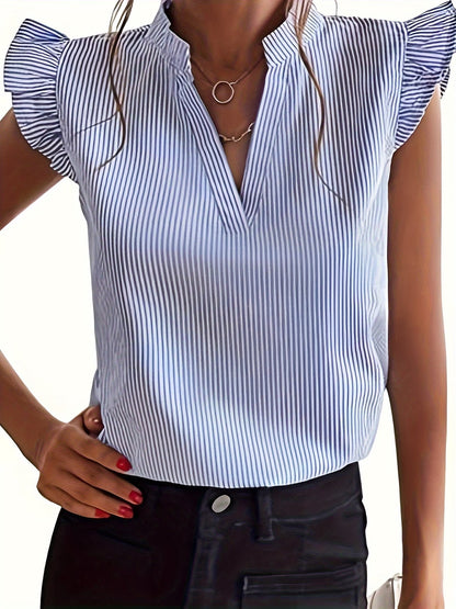 Jael | V-Neck Puff Sleeve Striped Shirt