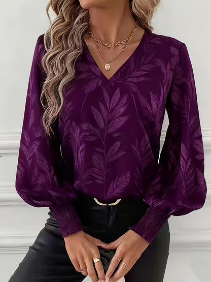 Lorna | Graceful V-Neck Lantern-Sleeve Blouse
