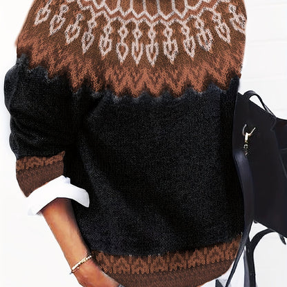 Sylvia | Chunky Jacquard Round Neck Sweater