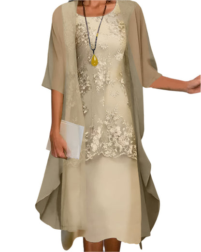 Caroline | Stylish Flowing Sheer Sleeve Midi Dress