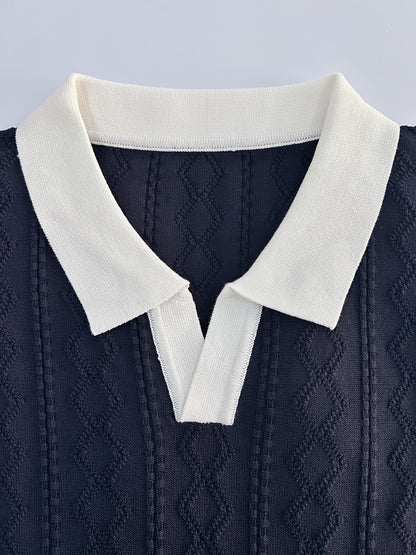 Emerson | Textured Contrast-Collar Polo Shirt