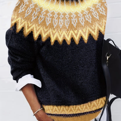 Sylvia | Chunky Jacquard Round Neck Sweater