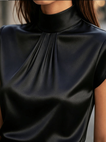 Miranda | Elegant Pleated Stand-Collar Top