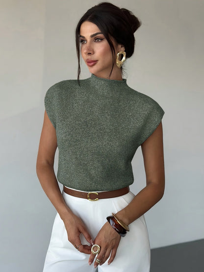Tamsin | Mock Neck Cap-Sleeve Top