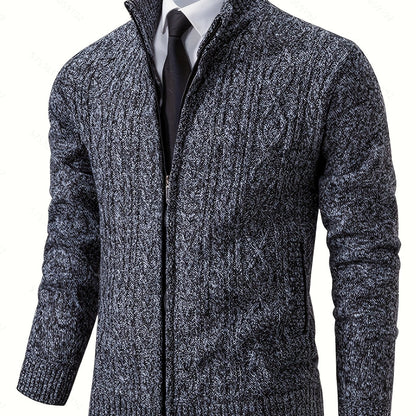 Edmund | Textured Stand-Collar Zip Cardigan