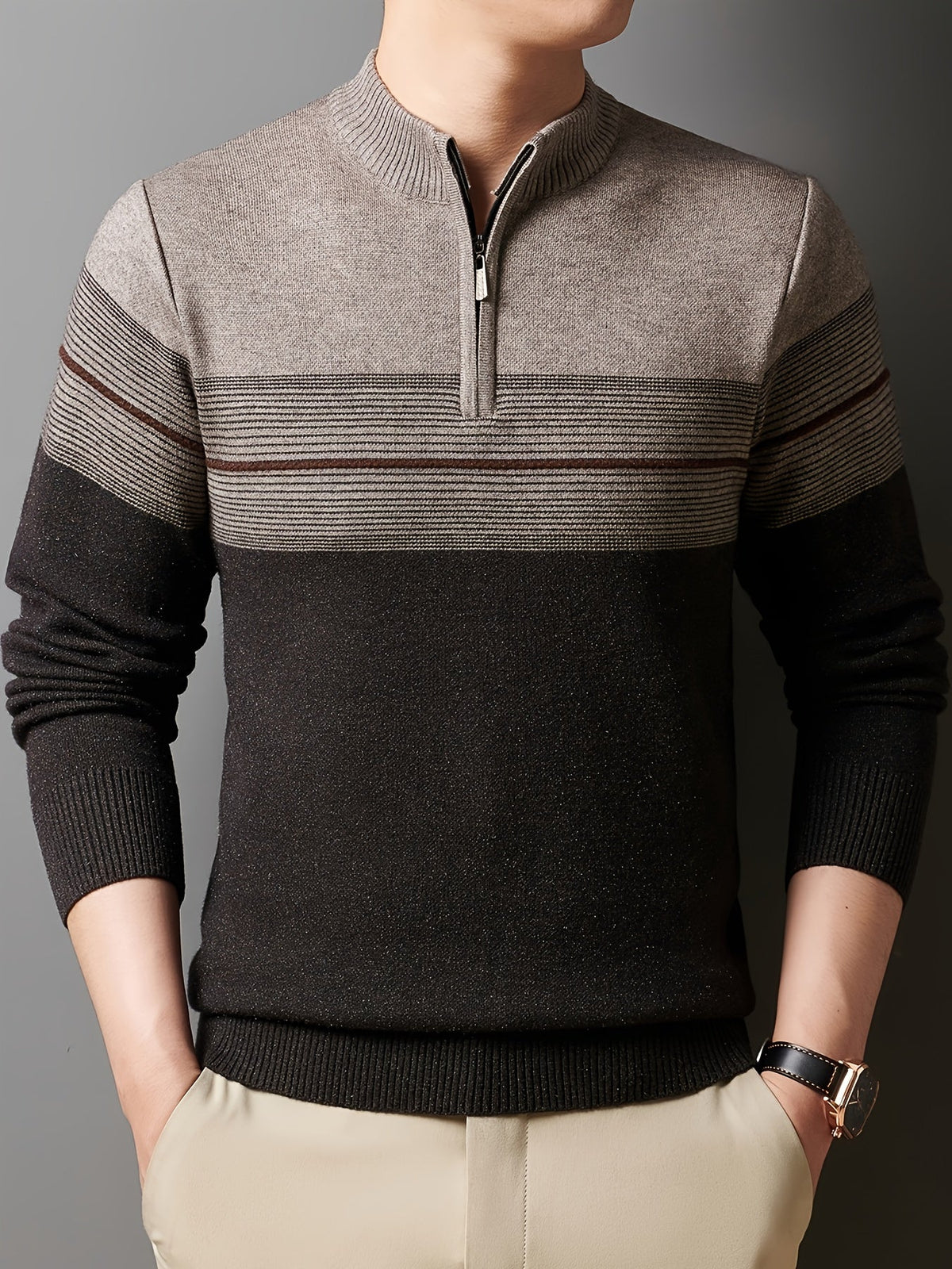 Ambrose | Half-Zip Striped Sweater