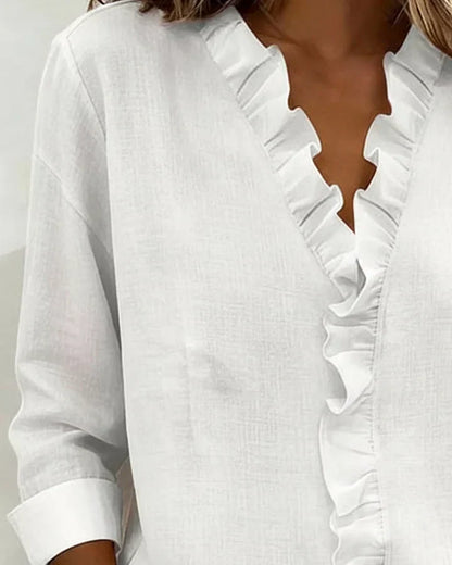 Indie | Blouse with Ruffles, V-Neck and Long Sleeves