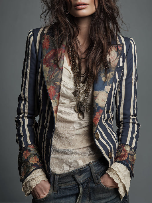 Nina | Classic Retro Bohemian Striped Blazer