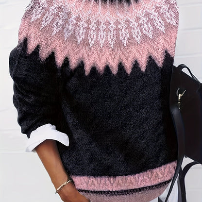Sylvia | Chunky Jacquard Round Neck Sweater