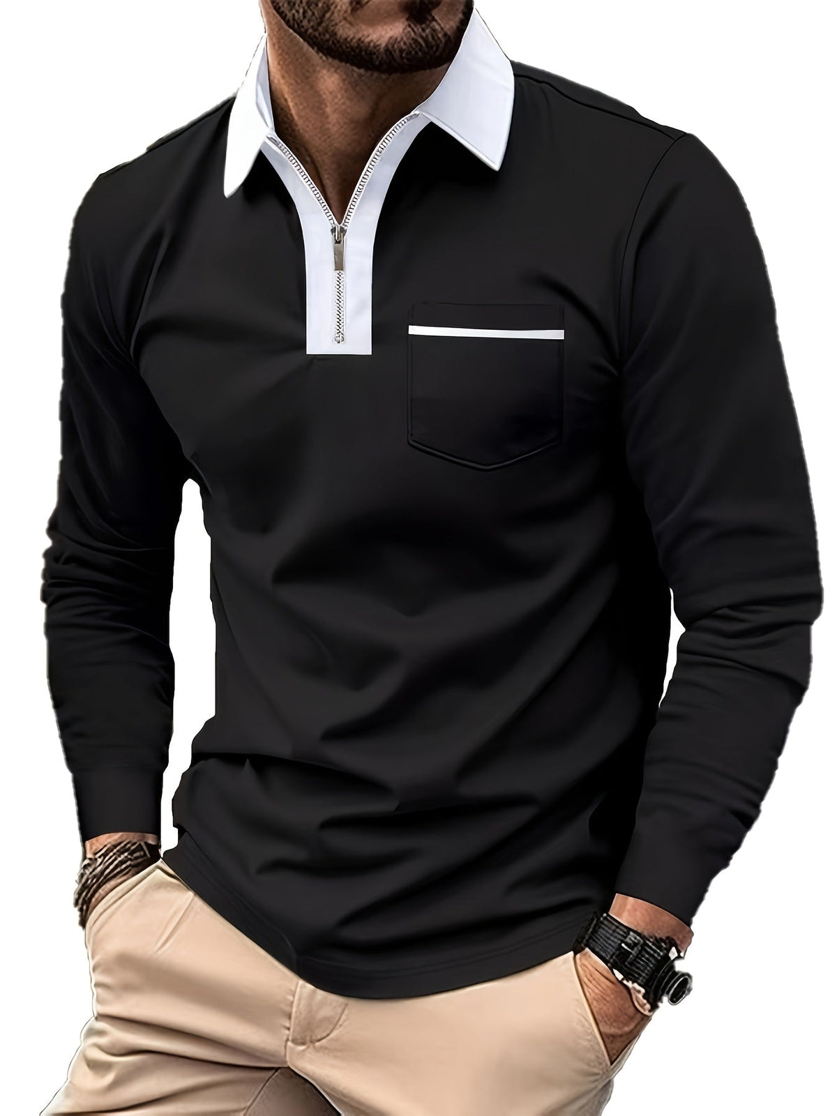 Douglas | Zip-Collar Long Sleeve Polo Shirt