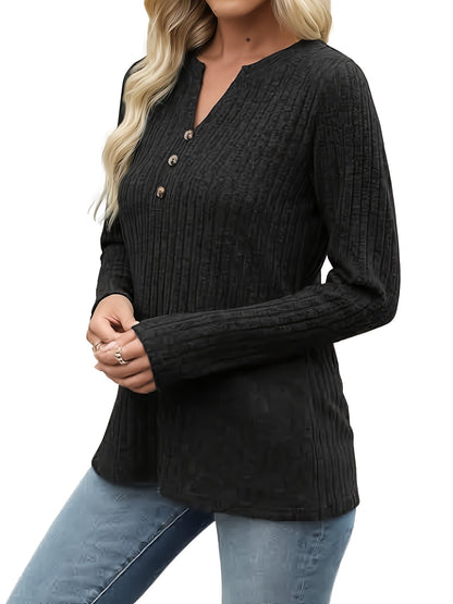 Noelle | Ribbed V-Neck Button Top