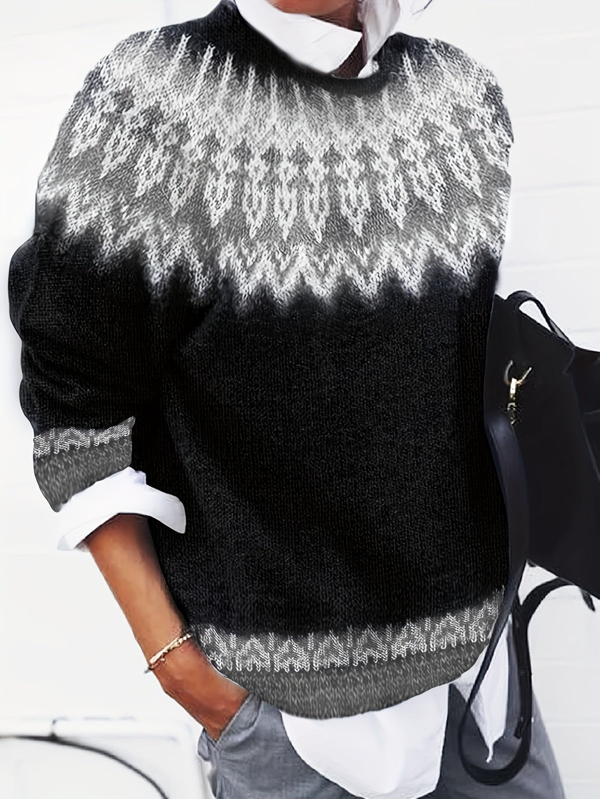 Sylvia | Chunky Jacquard Round Neck Sweater