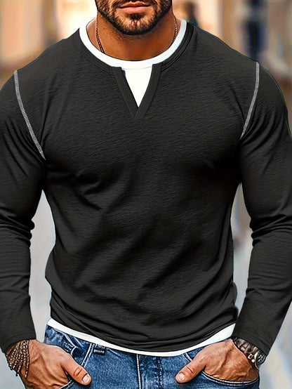Beckett | Contrast-Stitch Notch-Neck Henley Shirt