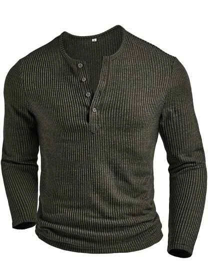 Malcolm | Ribbed Long-Sleeve Henley Shirt