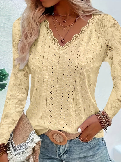 Rosetta | Lace-Sleeve Tie-Neck Top
