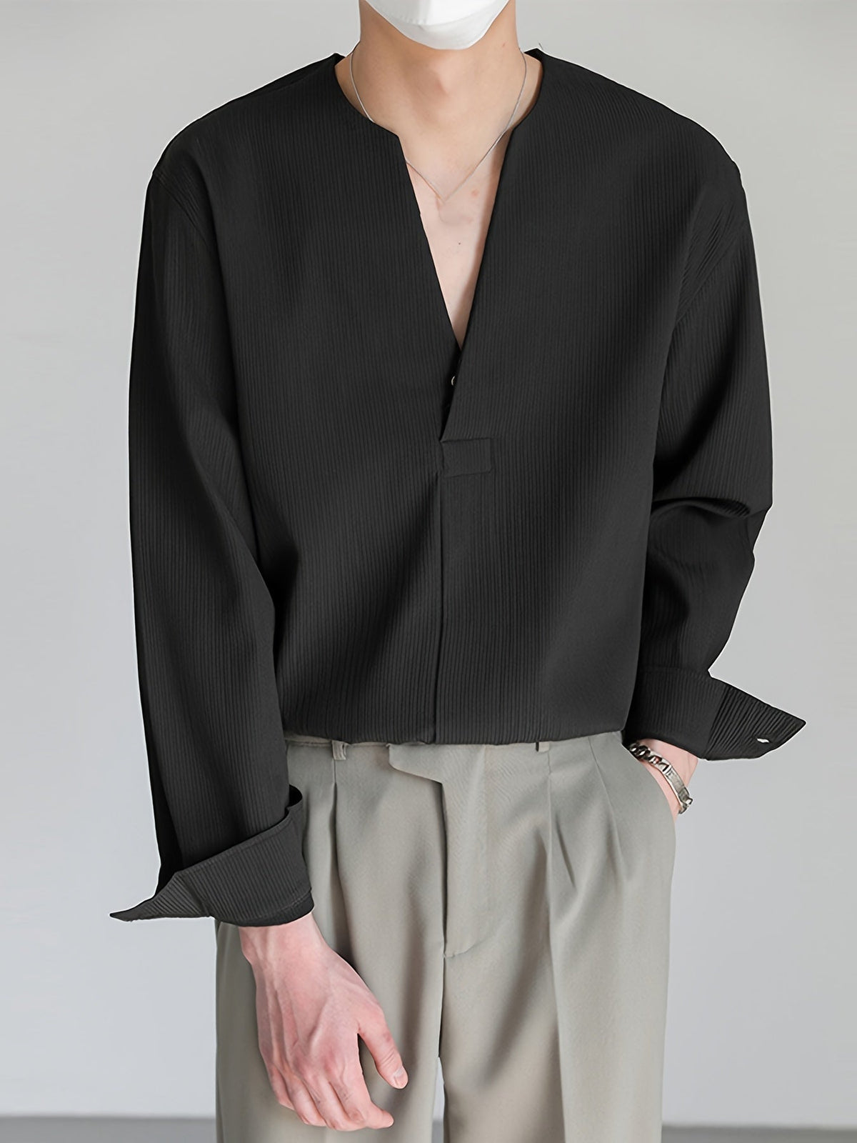 Nigel | Collarless V-Neck Shirt