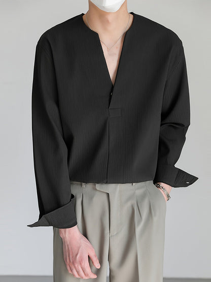 Nigel | Collarless V-Neck Shirt