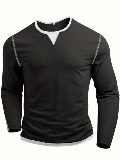 Beckett | Contrast-Stitch Notch-Neck Henley Shirt