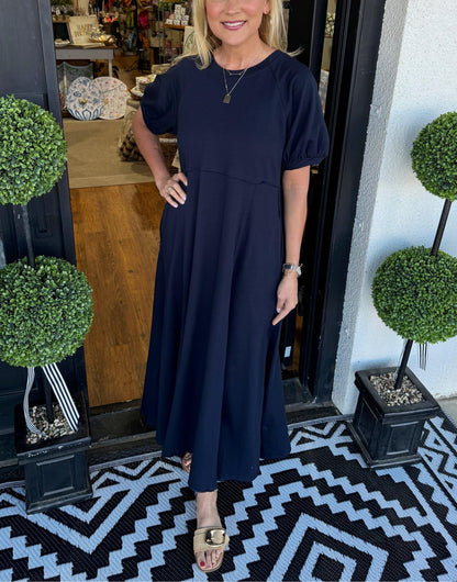 Octavia | Puff Sleeve Round Neck Maxi Dress