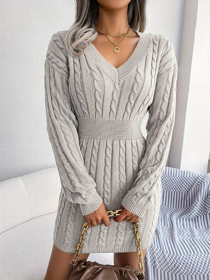Tabitha | Cable-Knit Cinched-Waist Sweater Dress