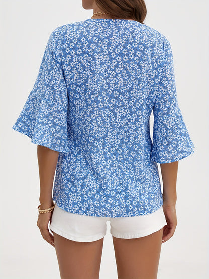 Cecily | Ditsy Floral Ruffle-Sleeve Blouse