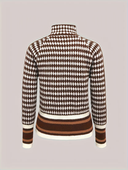 Lenora | Patterned Stand-Collar Zip Cardigan