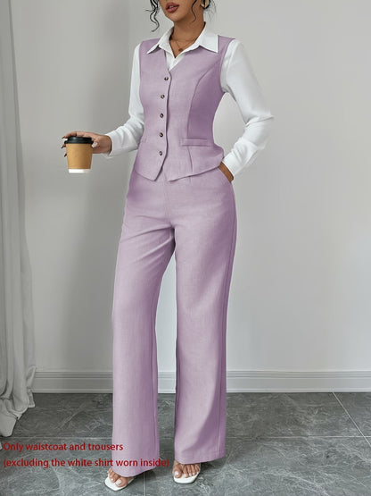 Isleen | Elegant Single-Breasted Vest and High-Waist Pants Set
