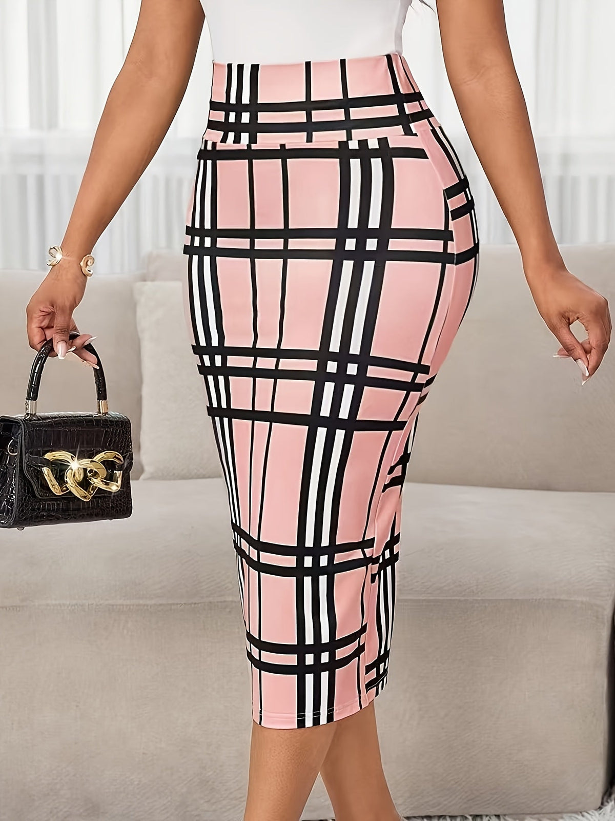 Margaret | Tailored Check Midi Skirt